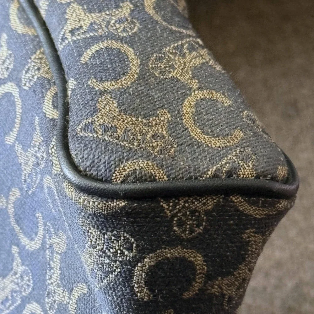Celine Paris C Sulky Monogram Toiletry Clutch Pouch Navy Blue‎ Jacquard Leather